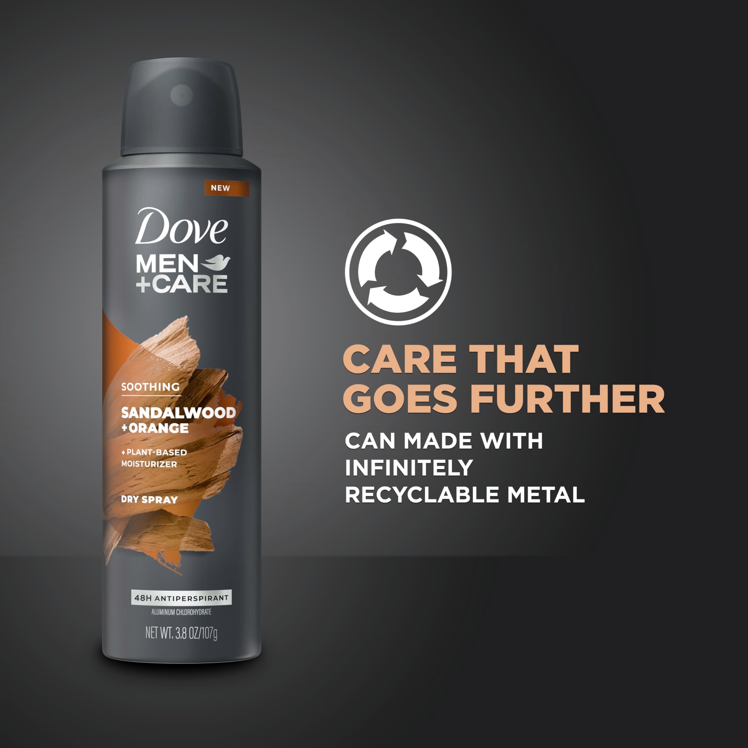 Dove Men+Care dry spray mist demonstrating quick-drying protection on skin