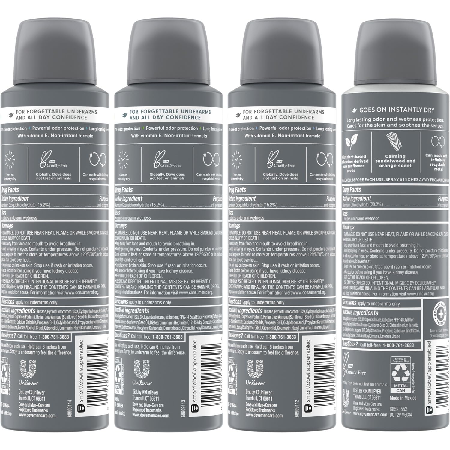 Dove Men+Care Sandalwood Orange bottle blends scent with Vitamin E for comfort