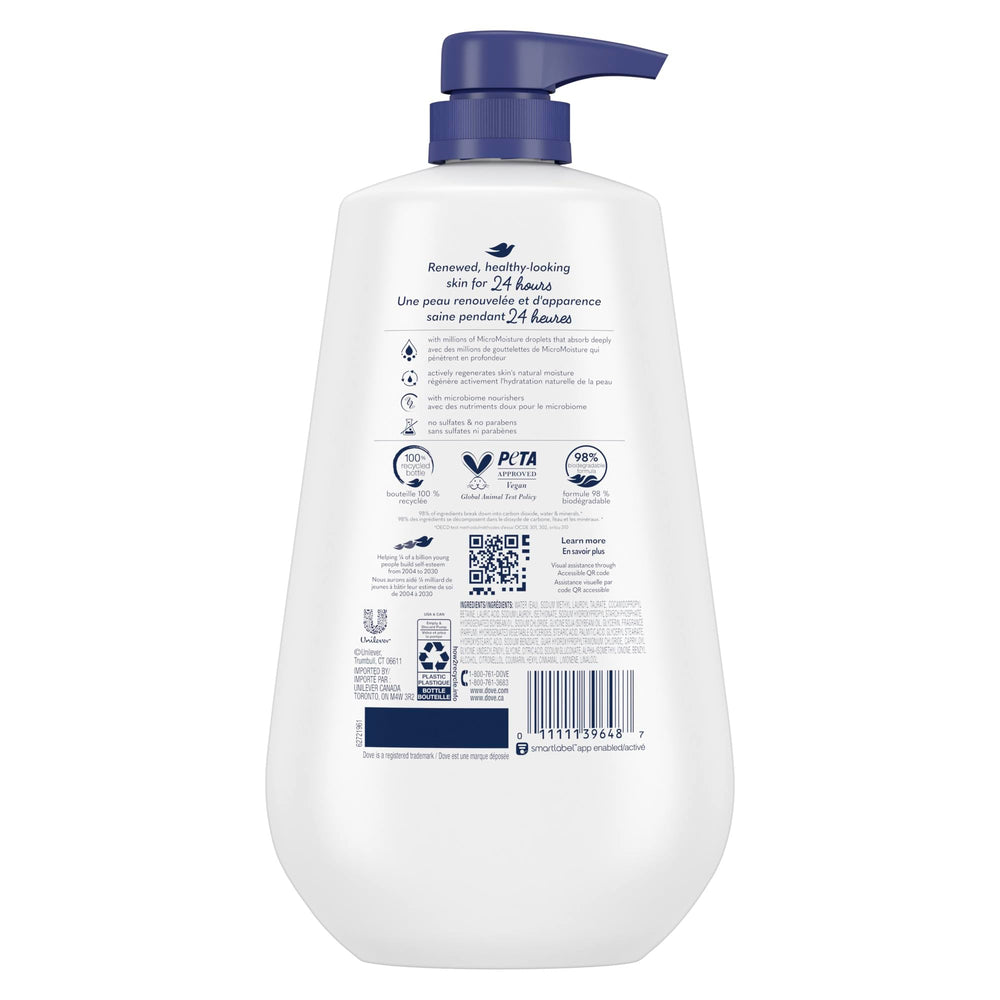 Dove Moisture Renew Blend ingredients highlight skin-natural nourishment and plant-based moisturizers.