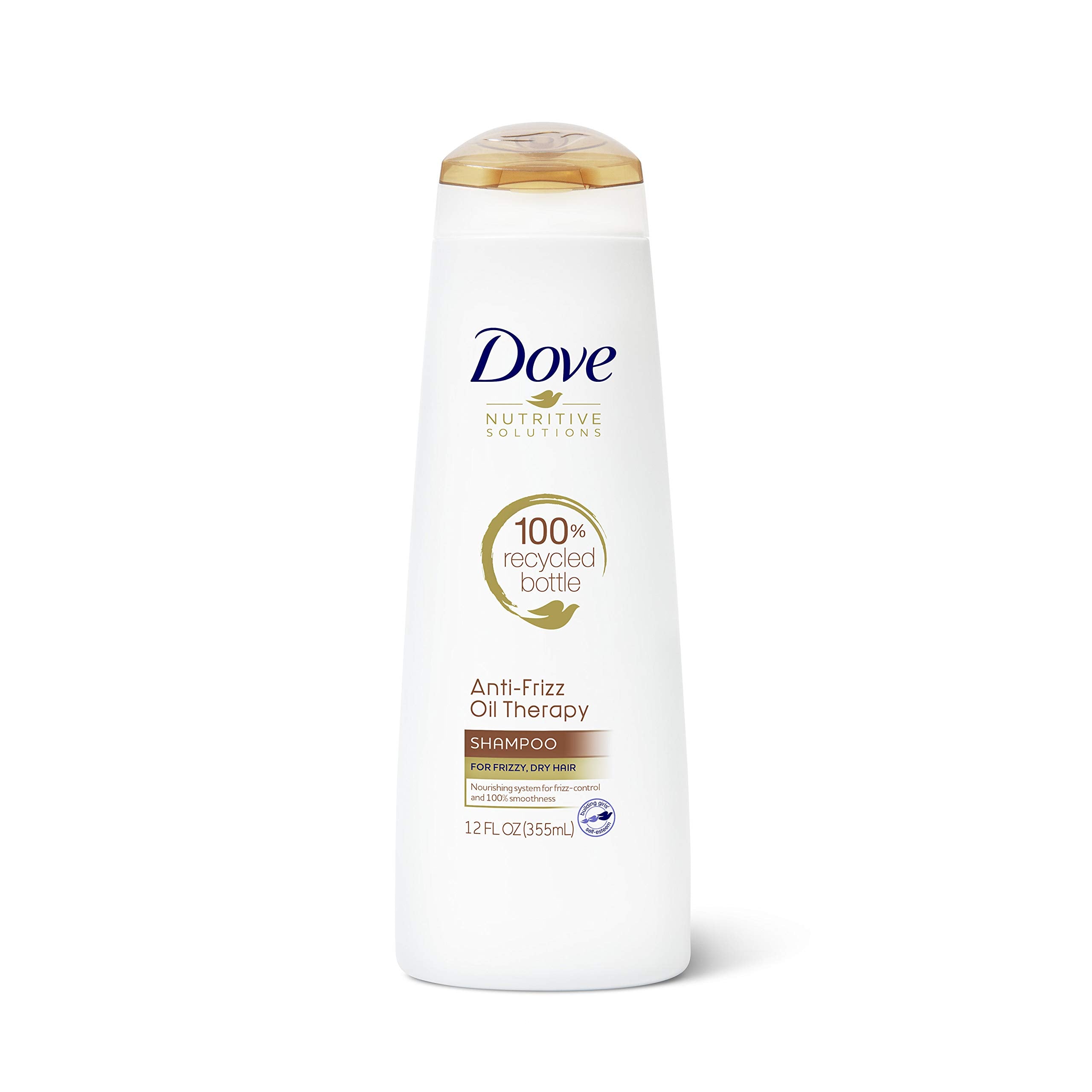 Dove Nutritive Solutions Anti-Frizz Shampoo bottle front shows frizz-control and nourishment