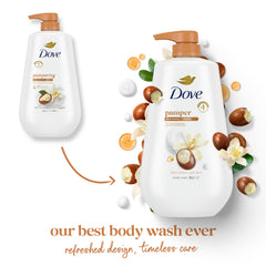 Dove Pamper Shea Butter & Vanilla creamy texture close-up suggests luxurious cleansing.