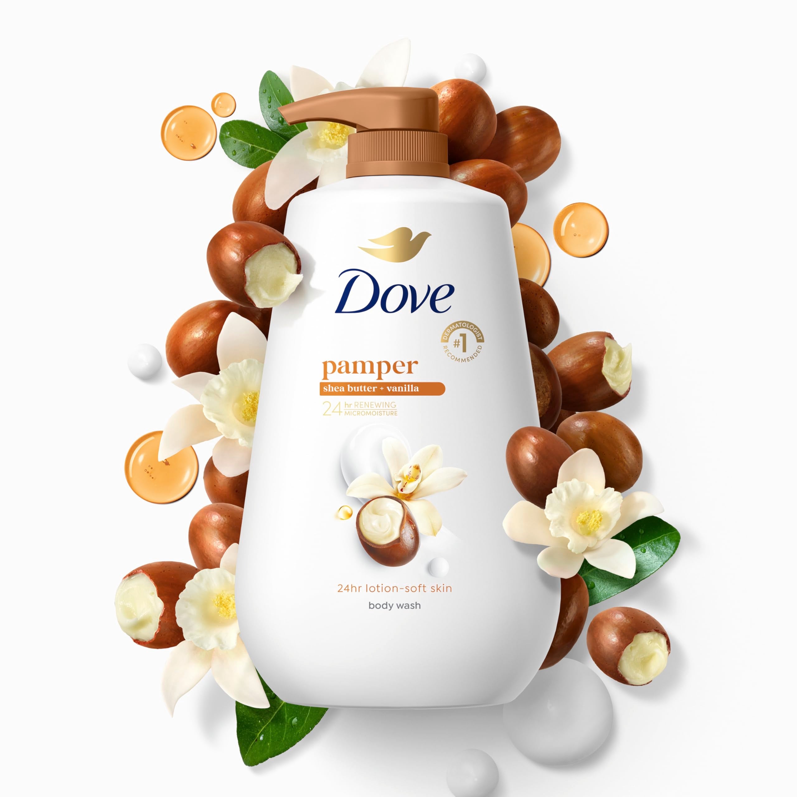 Dove Pamper microdroplets animation implies 24-hour moisture after use.