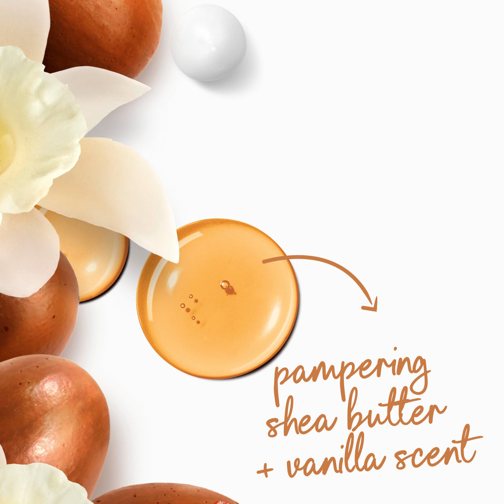Dove Pamper Shea Butter & Vanilla with visible shea butter for nourished, comfortable skin.