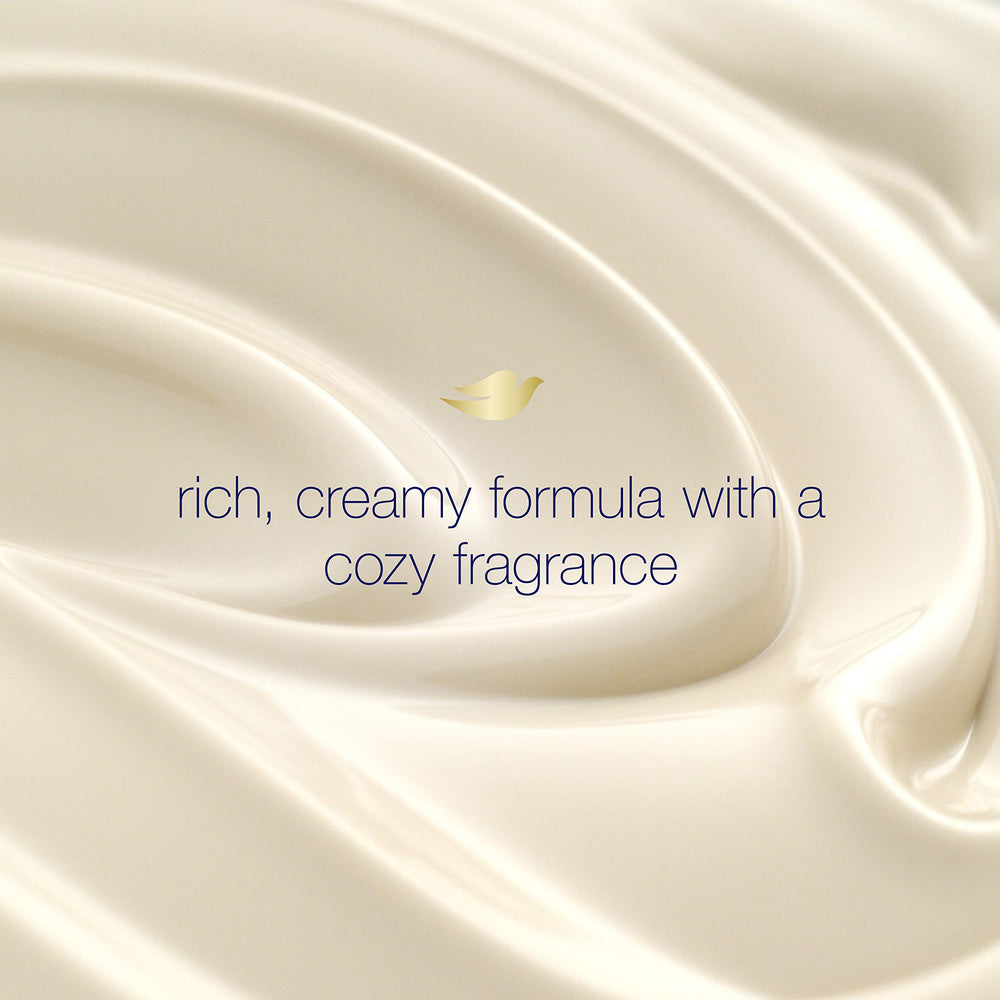 Dove Pampering body wash rich foam lather ready to cleanse and soothe skin.