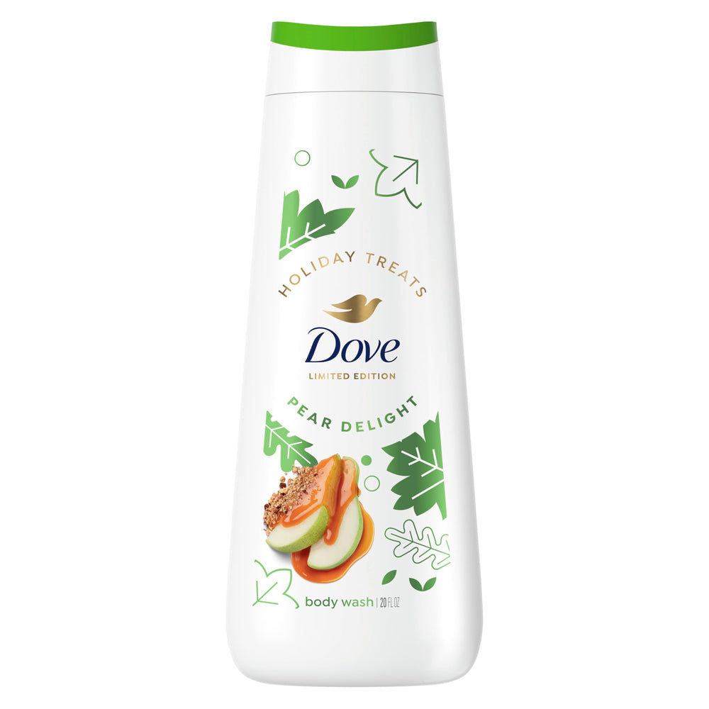Dove pear harvest front packaging showing festive bottle and scent appeal