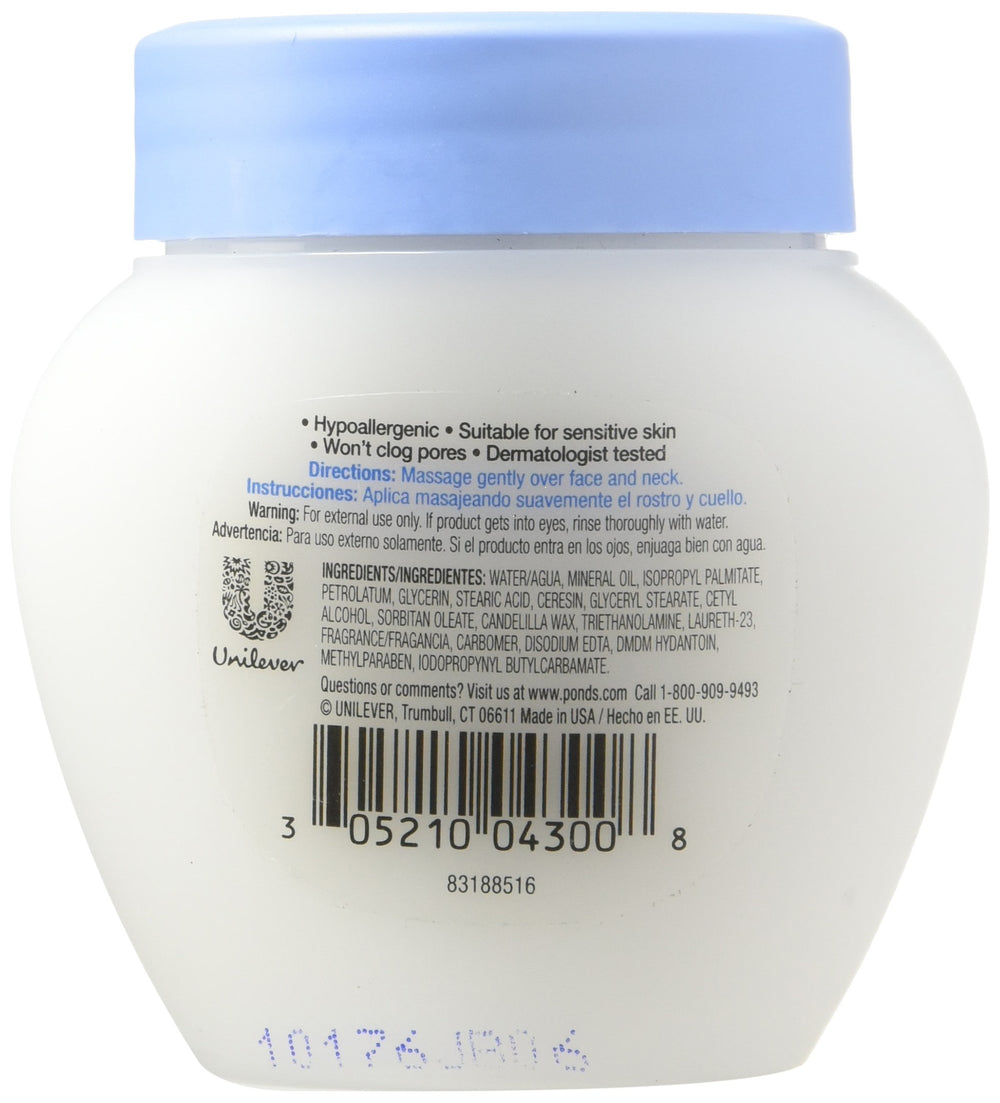 Dove POND'S Dry Skin Cream jar-closeup emphasizes creamy texture and absorption.