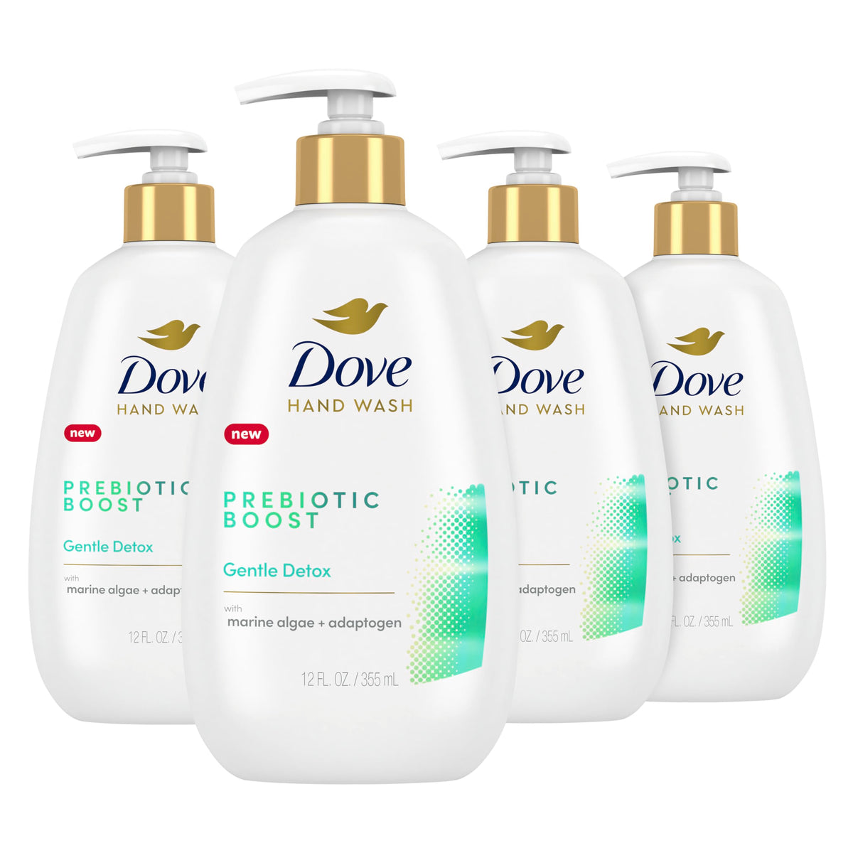 Dove Prebiotic Boost Hand Wash pump bottle promotes lasting softness after use