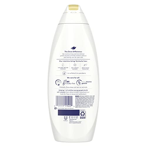 Dove Purely Pampering body wash pump shows convenient dispensing for gentle wash.