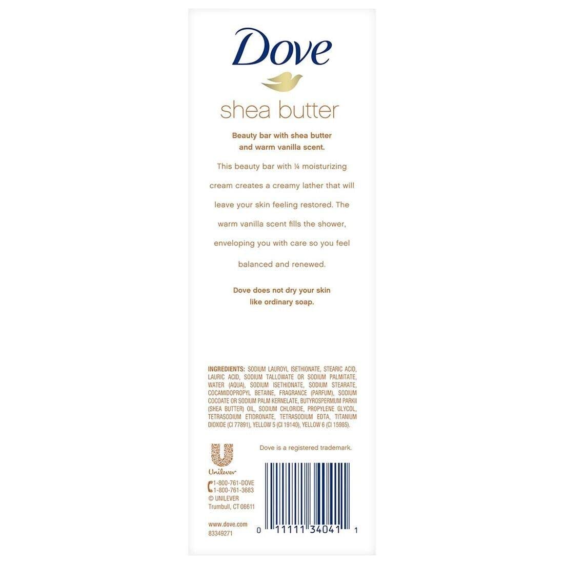 Dove Purely Pampering Shea Butter Bar unwrapped reveals creamy lather ideal for daily cleansing.