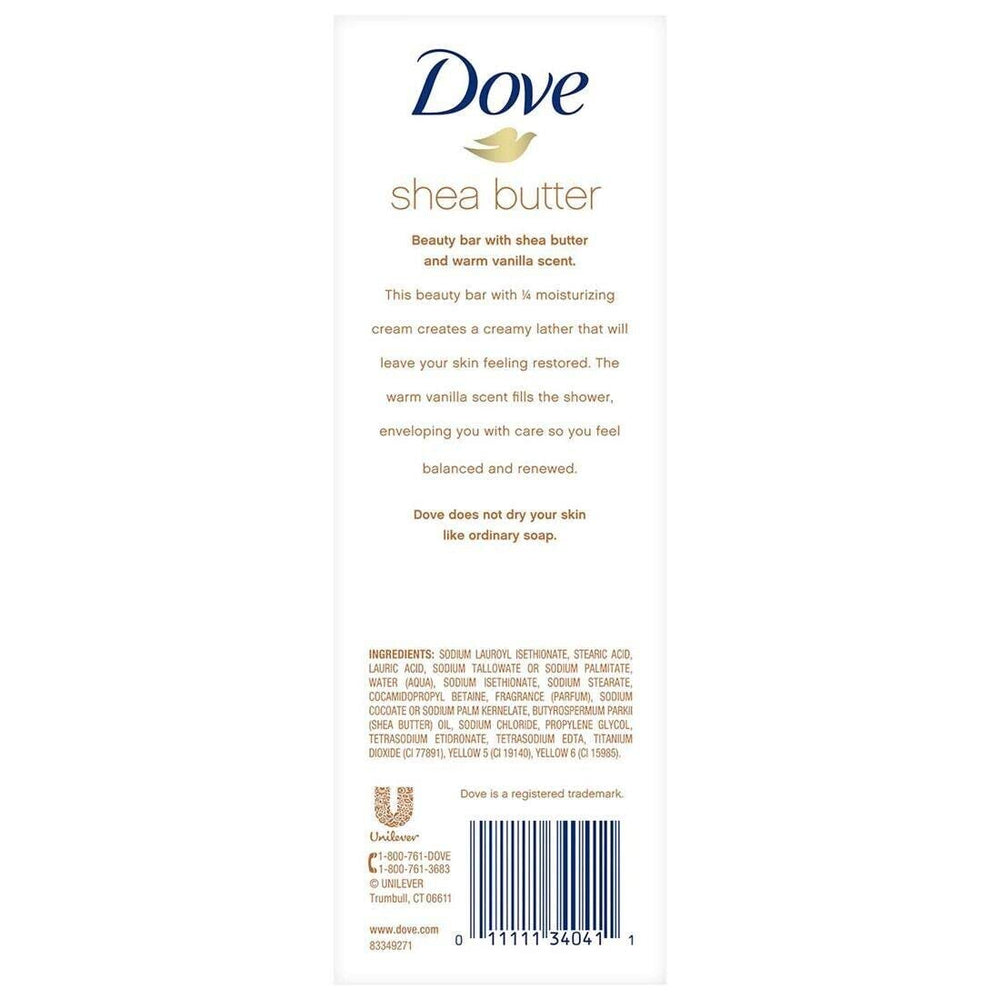 Dove Purely Pampering Shea Butter Bar unwrapped reveals creamy lather ideal for daily cleansing.