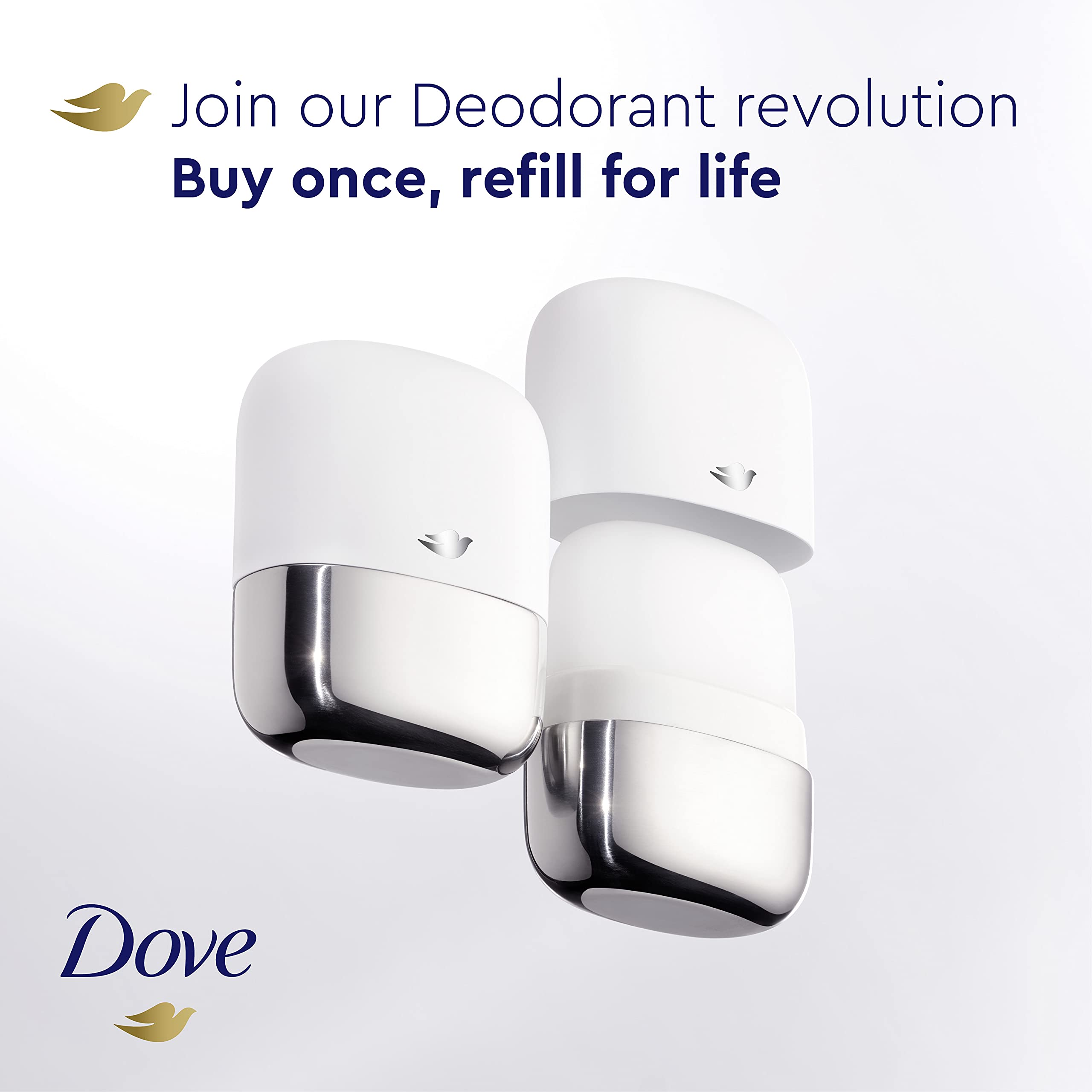 Dove refillable deodorant eco-packaging featuring FSC paper packaging.