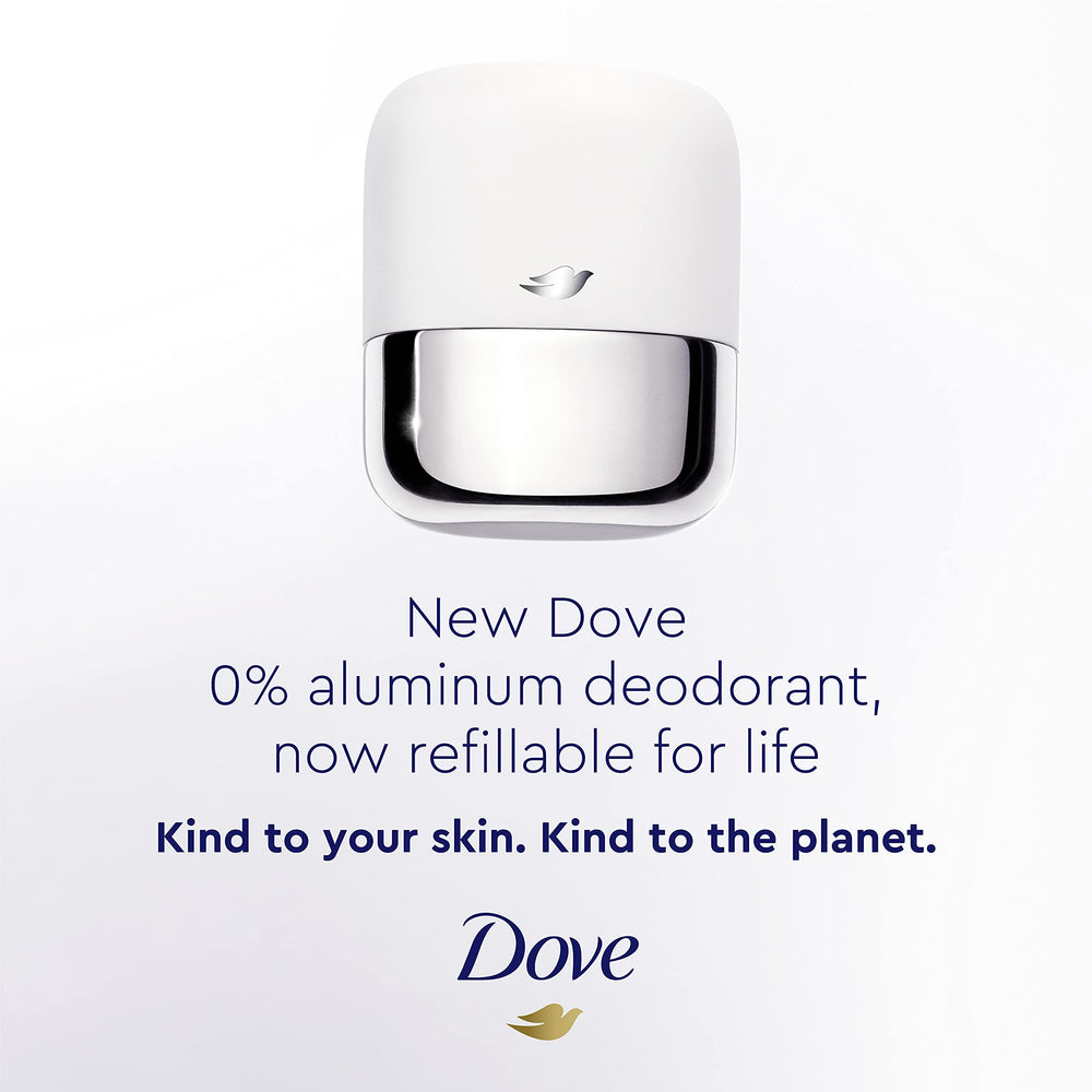 Dove refillable deodorant stainless steel base close-up showing durability.