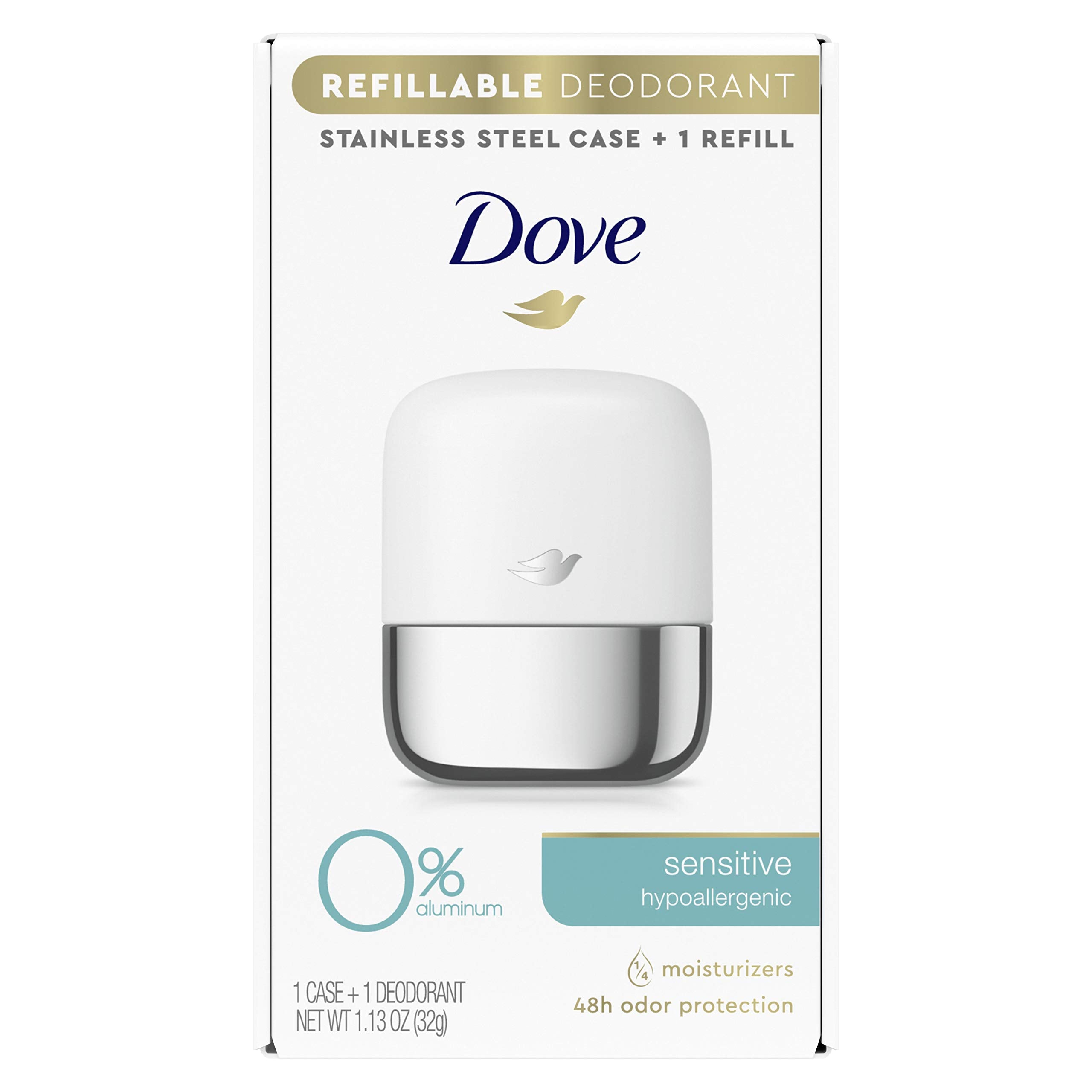 Dove refillable deodorant starter kit case—durable eco-friendly packaging.
