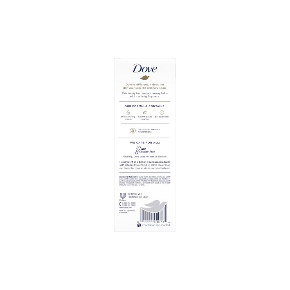 Dove Relaxing Lavender Beauty Bar lather demonstrates soothing lavender chamomile scent for a calming routine.