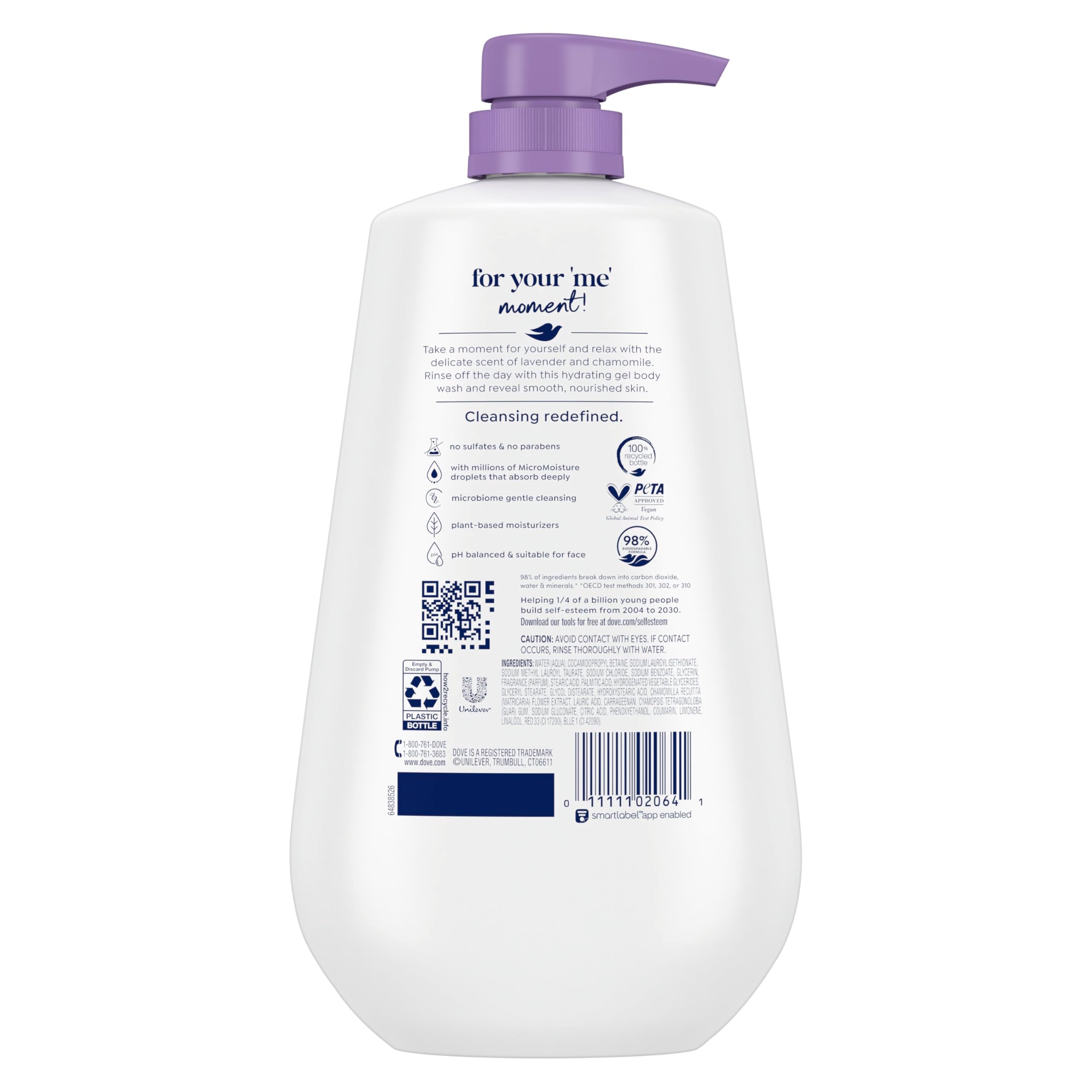 Dove Relaxing Body Wash uses plant-based moisturizers to nourish skin.