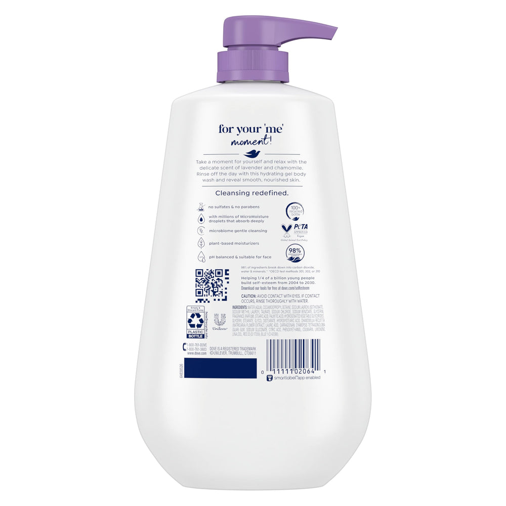 Dove Relaxing Body Wash uses plant-based moisturizers to nourish skin.