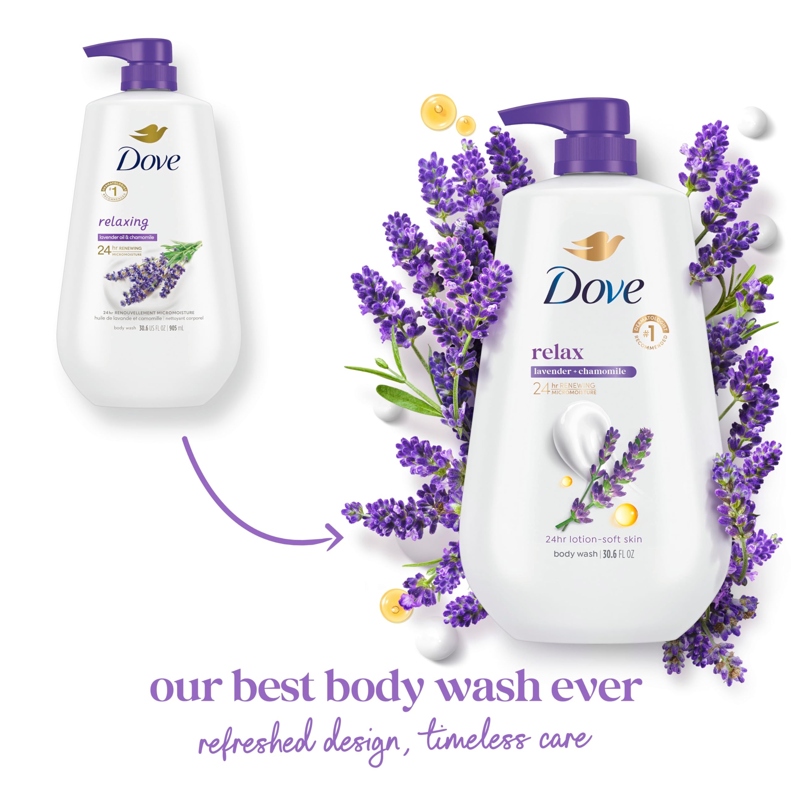 Sulfate-free and paraben-free Dove formula close-up label.