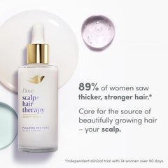 Dove Scalp + Hair Therapy fullness restore scalp serum application on the scalp for nourishment.