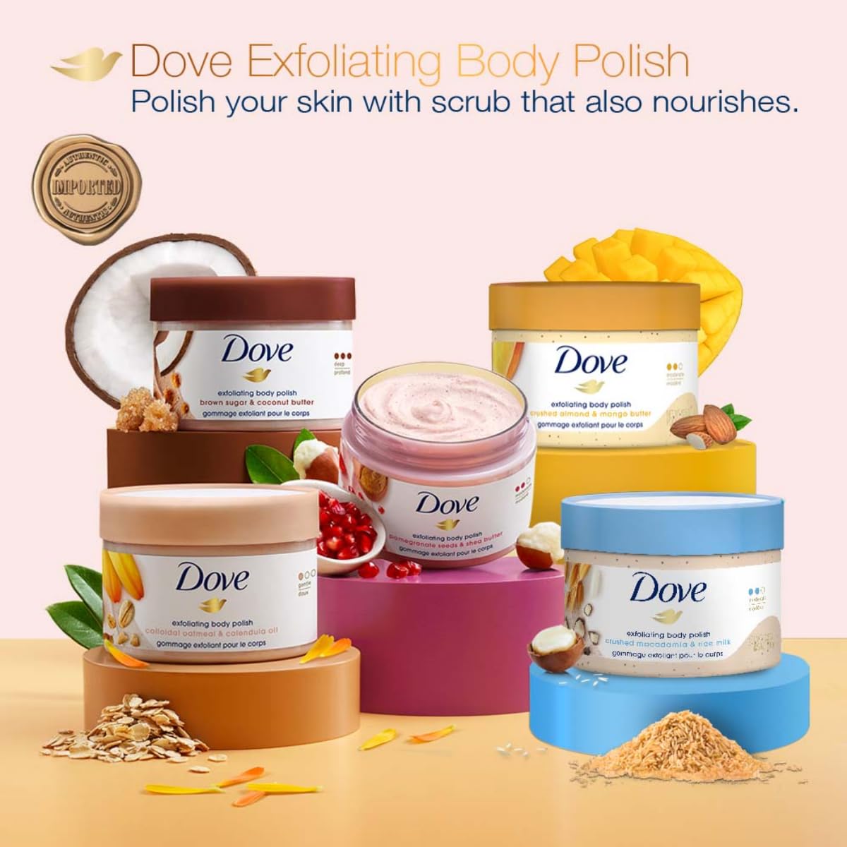 Dove Scrub Pomegranate & Shea Butter beach-ready skin prep.