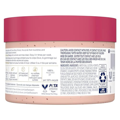 Dove Scrub Pomegranate & Shea Butter creaminess spreads during shower application.