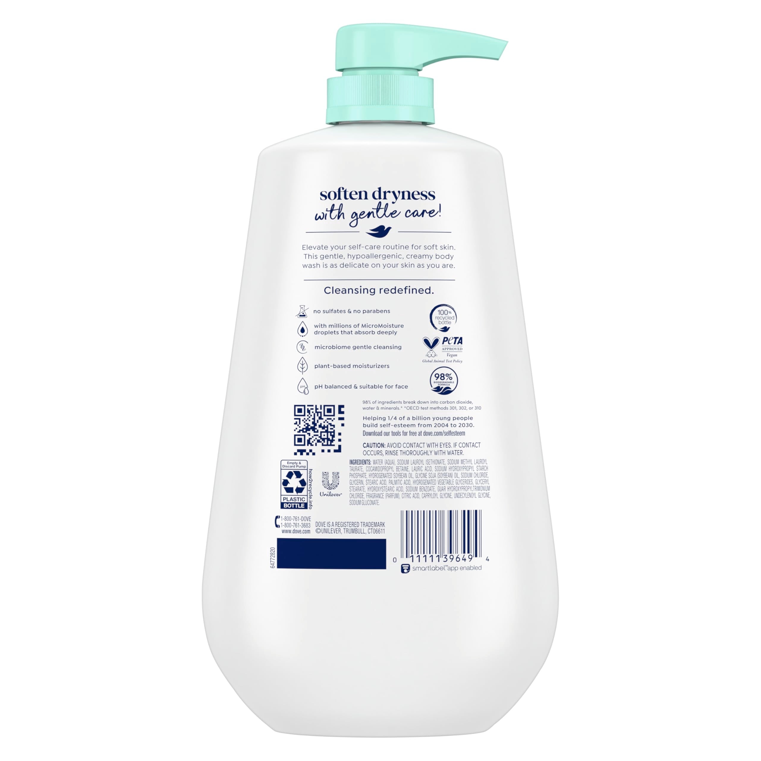 Dove Sensitive Skin Body Wash cream-lather close-up highlights micro-moisture hydration.