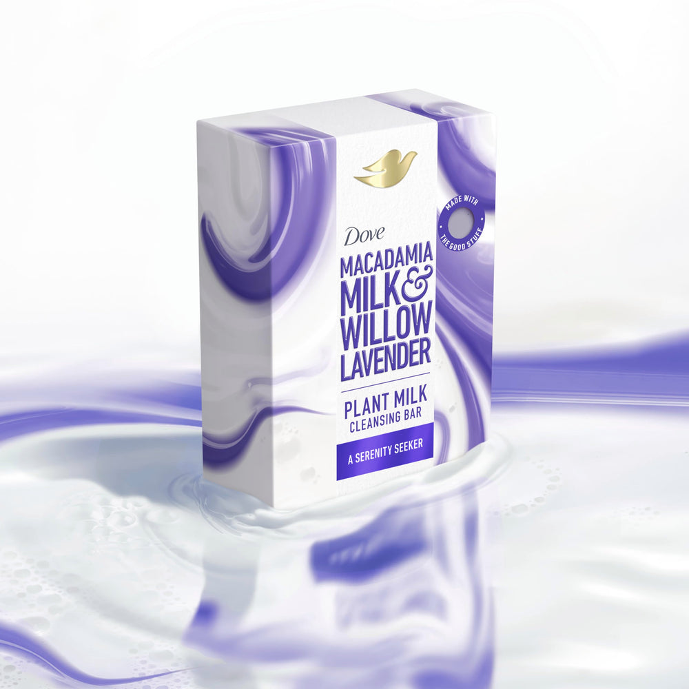 Dove Serenity Seeker biodegradable formula icon highlights eco-friendly cleansing.