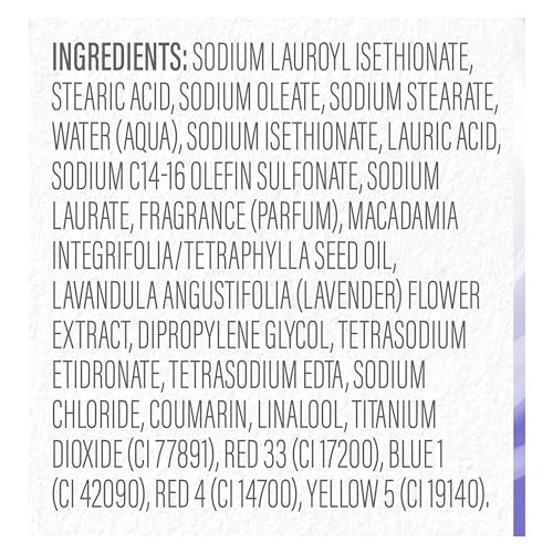 Dove Serenity Seeker ingredients list close-up underscores plant-based nourishment.