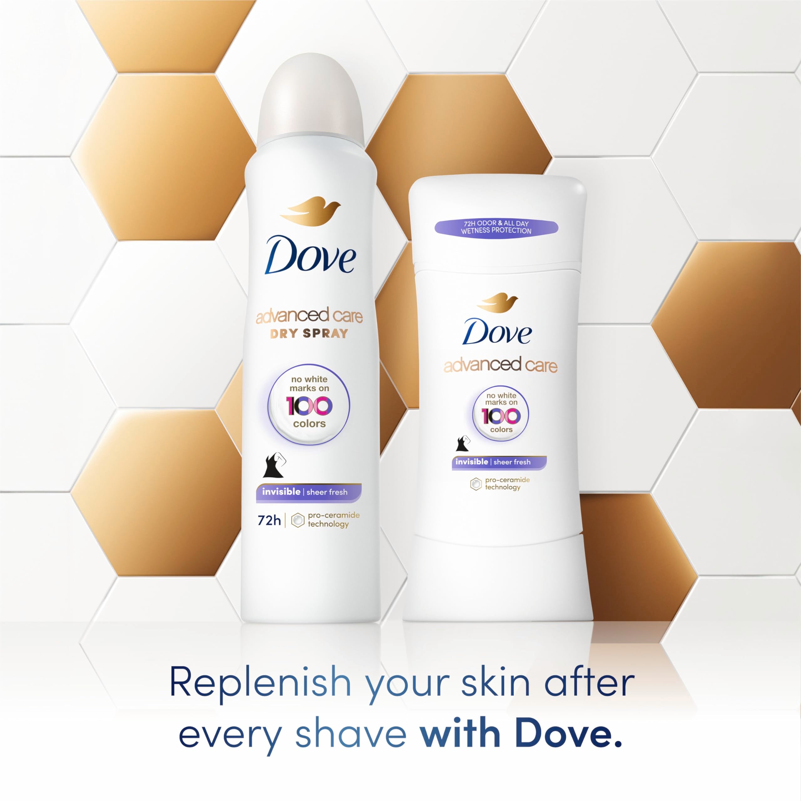 Dove Sheer Fresh fragrance with cucumber and freesia refreshes underarms.