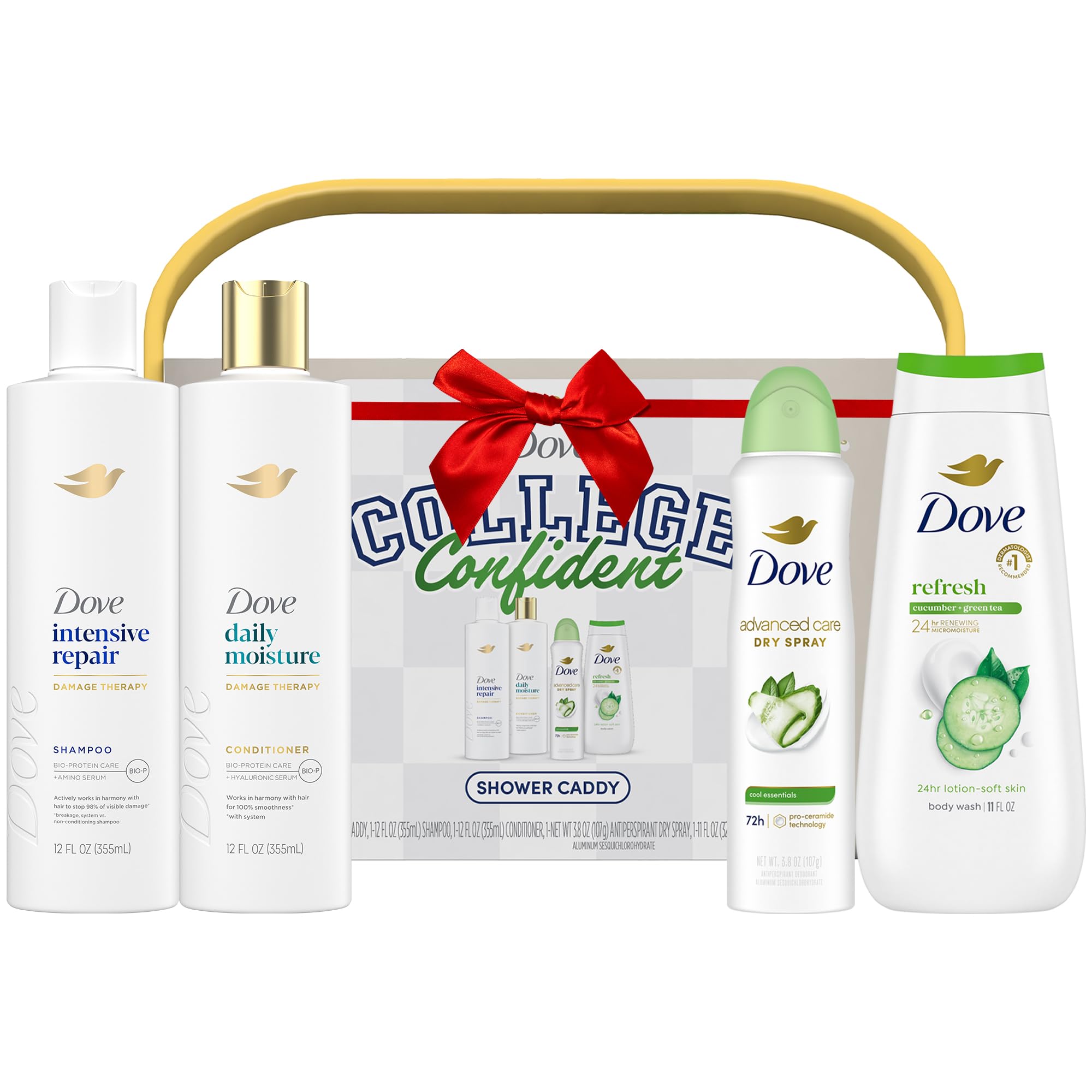 Dove shower caddy keeps dorm showers organized for college routines.