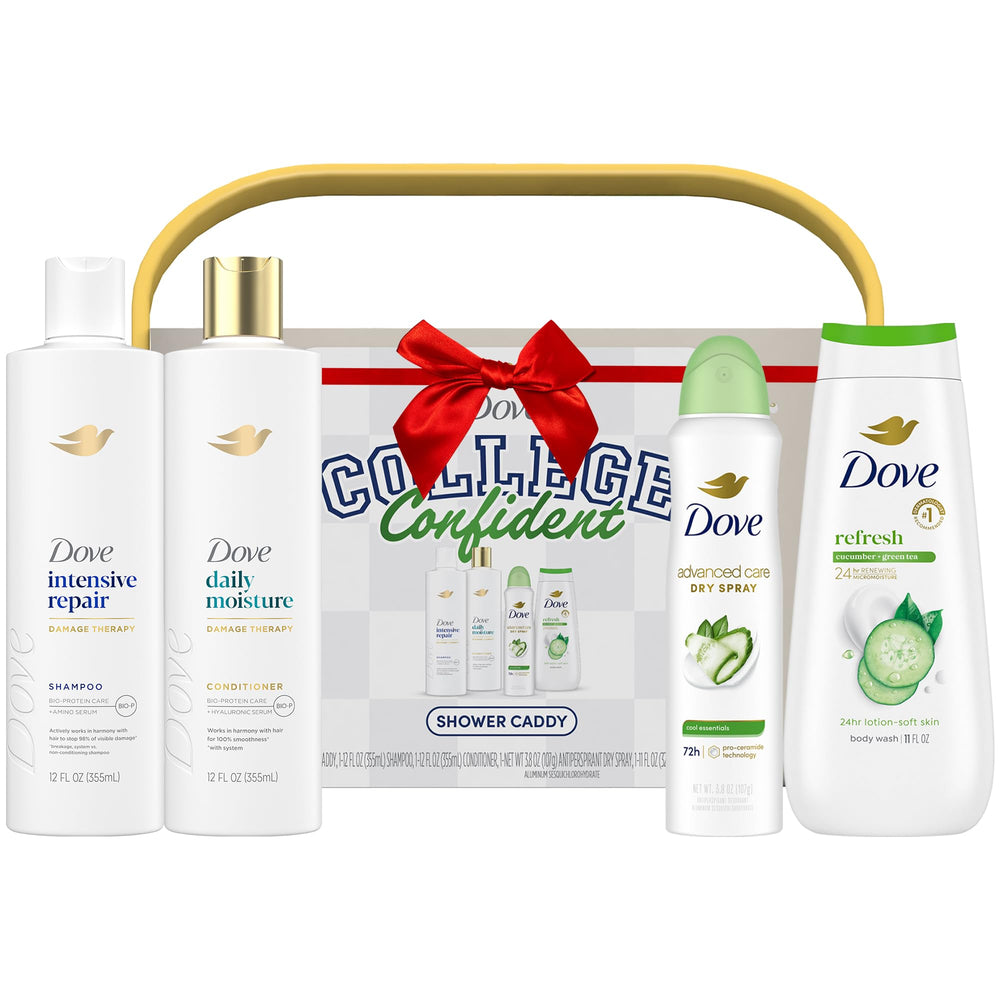 Dove shower caddy keeps dorm showers organized for college routines.