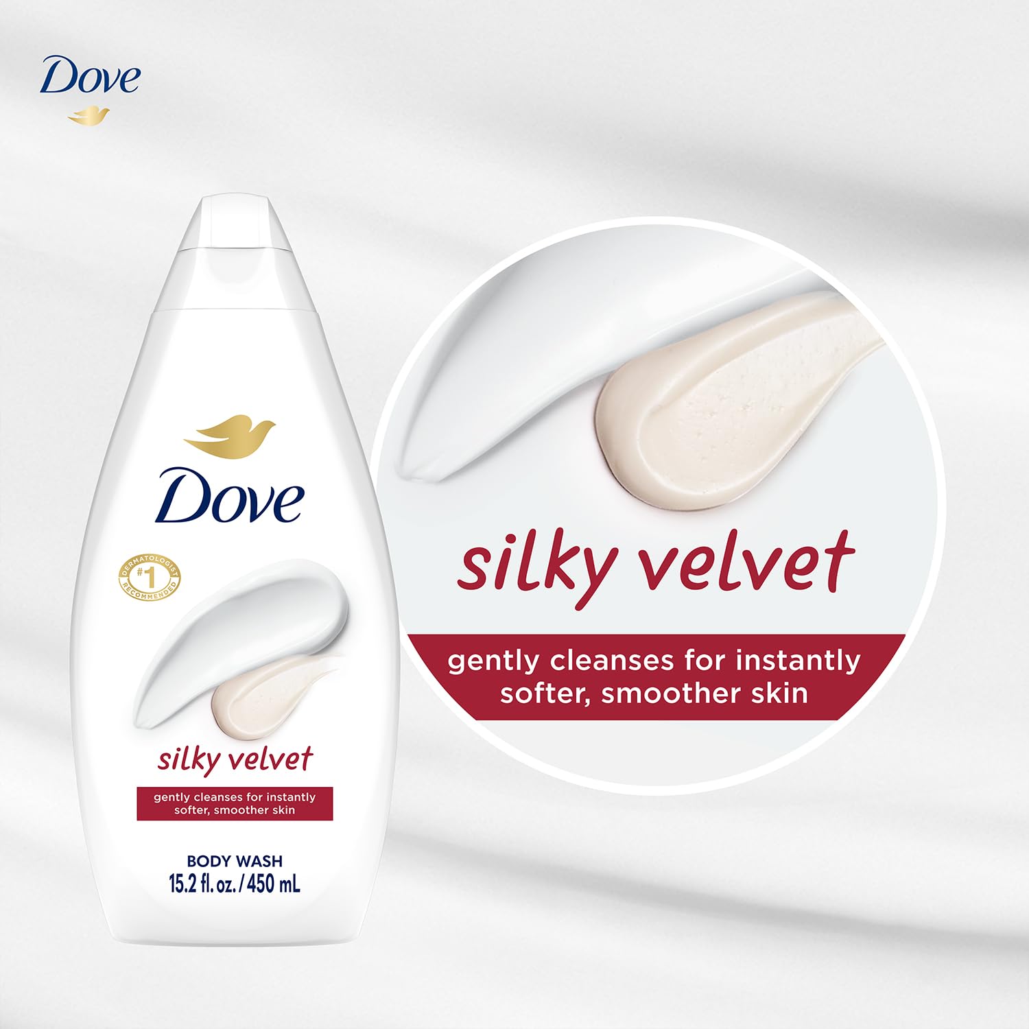 Dove Silky Velvet Body Wash cruelty-free PETA-approved badge signals ethical care.