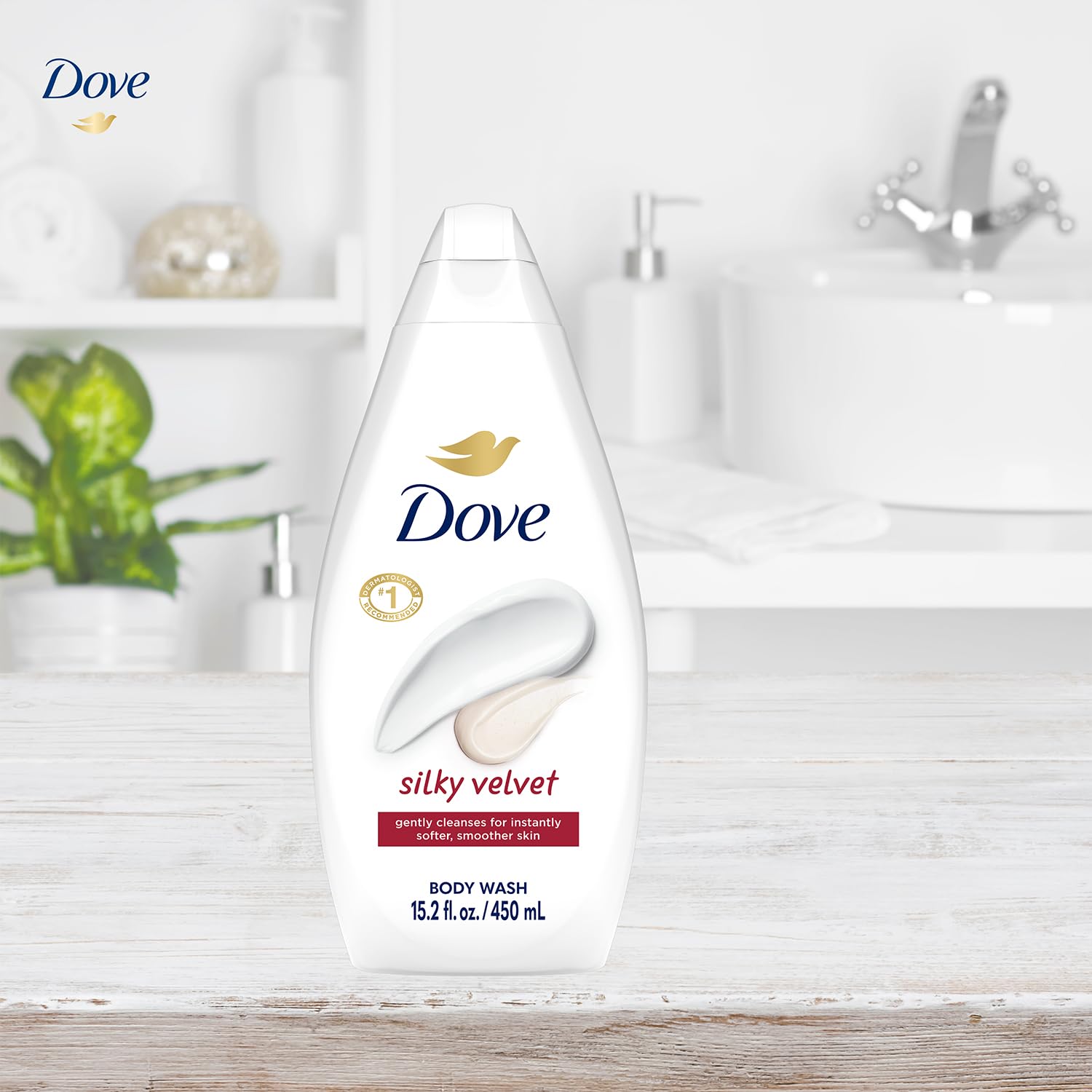 Dove Silky Velvet Body Wash shower scene evokes pampering at home.
