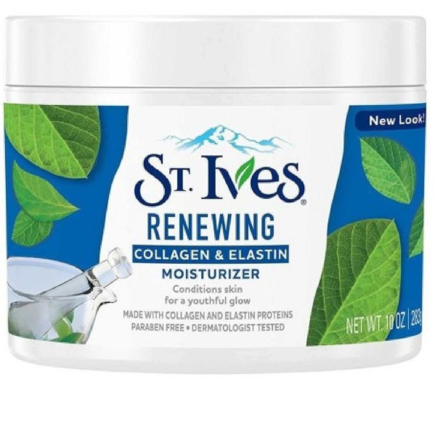 Dove St Ives Renewing Collagen Elastin moisturizer jar front view for smoother-feeling skin
