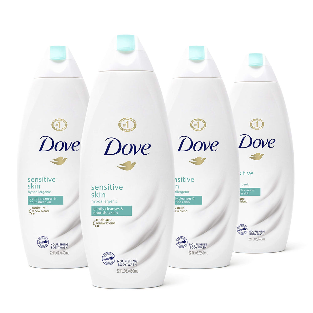 Dove sulfate-free hypoallergenic body wash 22oz bottle with gentle cleansing for sensitive skin.
