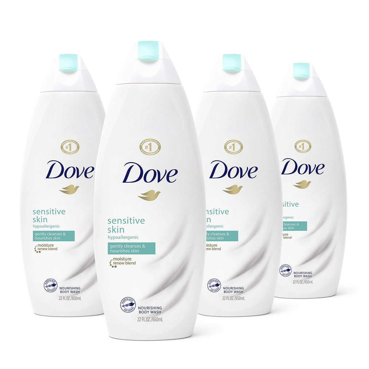 Dove sulfate-free hypoallergenic body wash 22oz bottle with gentle cleansing for sensitive skin.