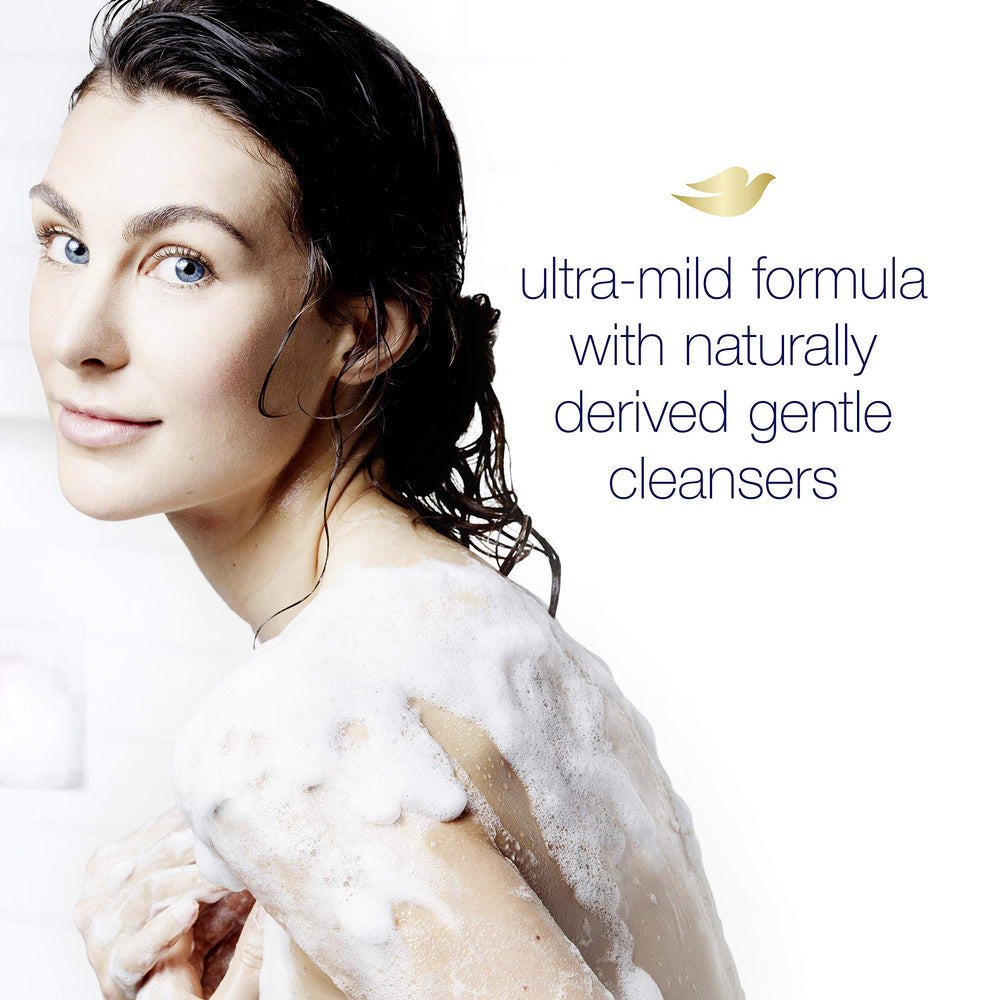 Dove daily shower routine featuring sulfate-free body wash for delicate skin.