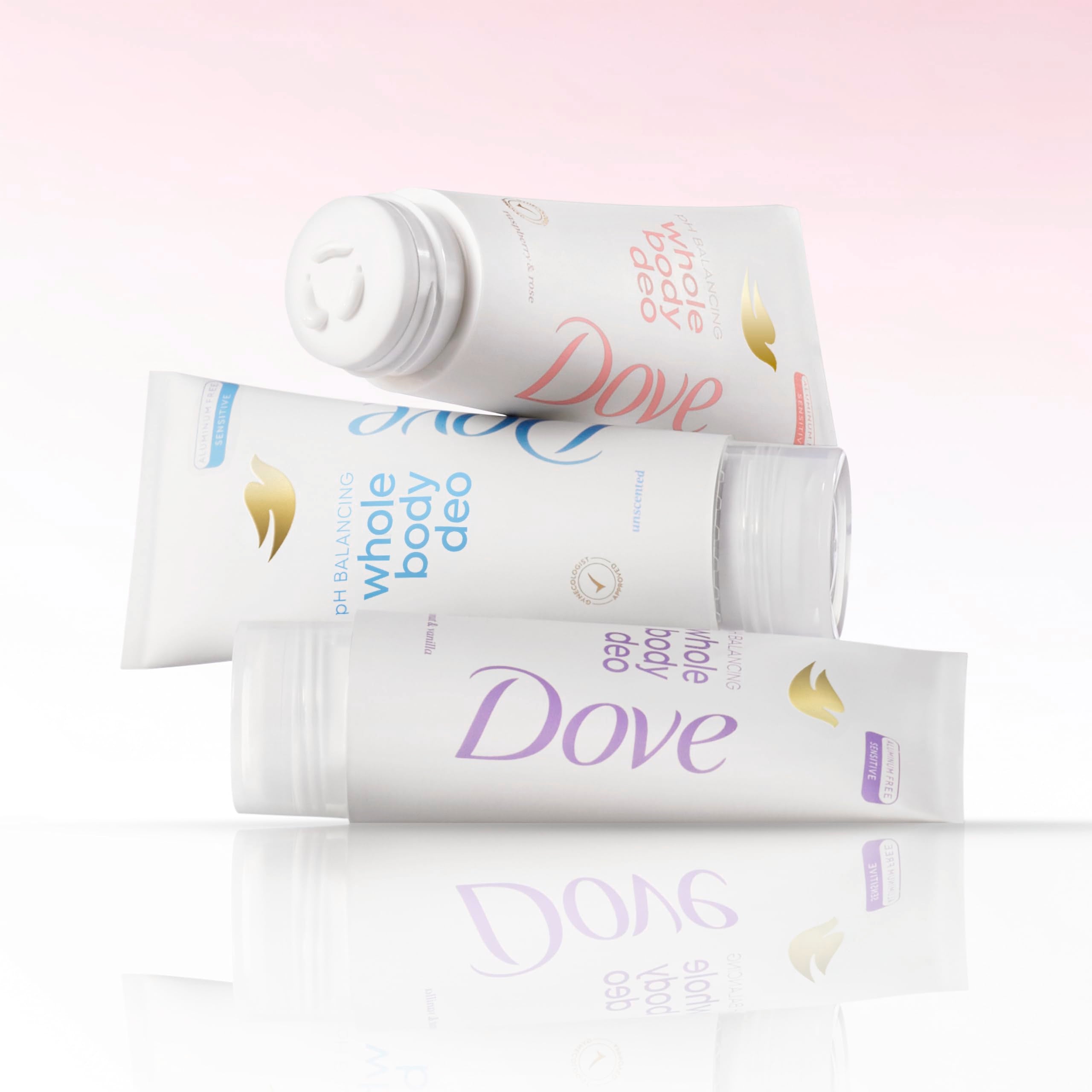 Dove vegan logo badge communicates cruelty-free, PETA-approved status.