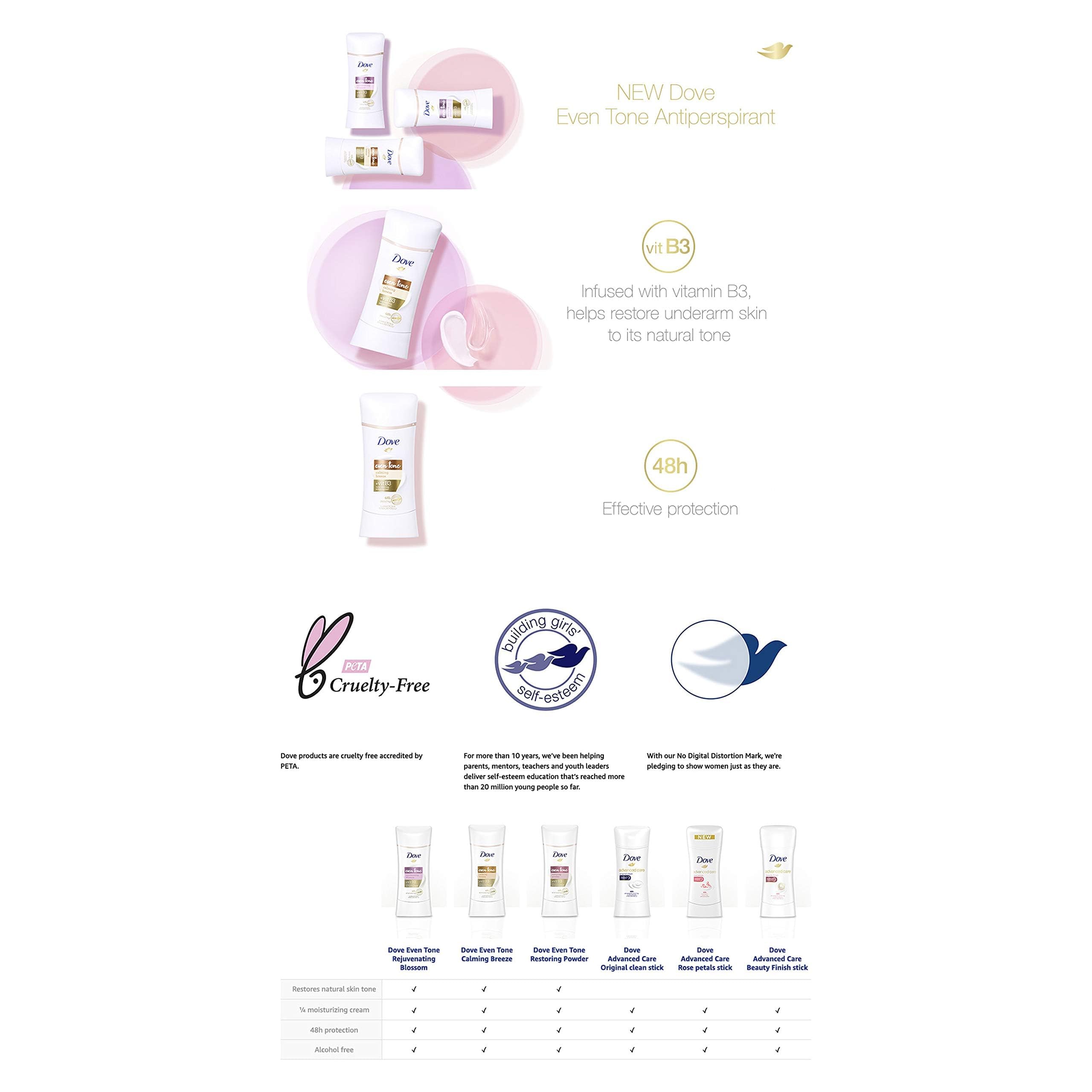 Dove vegan and cruelty-free ethics PETA approved.