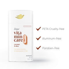 Dove VitaminCare+ Coconut and Shea stick application shows a smooth glide for lightweight freshness