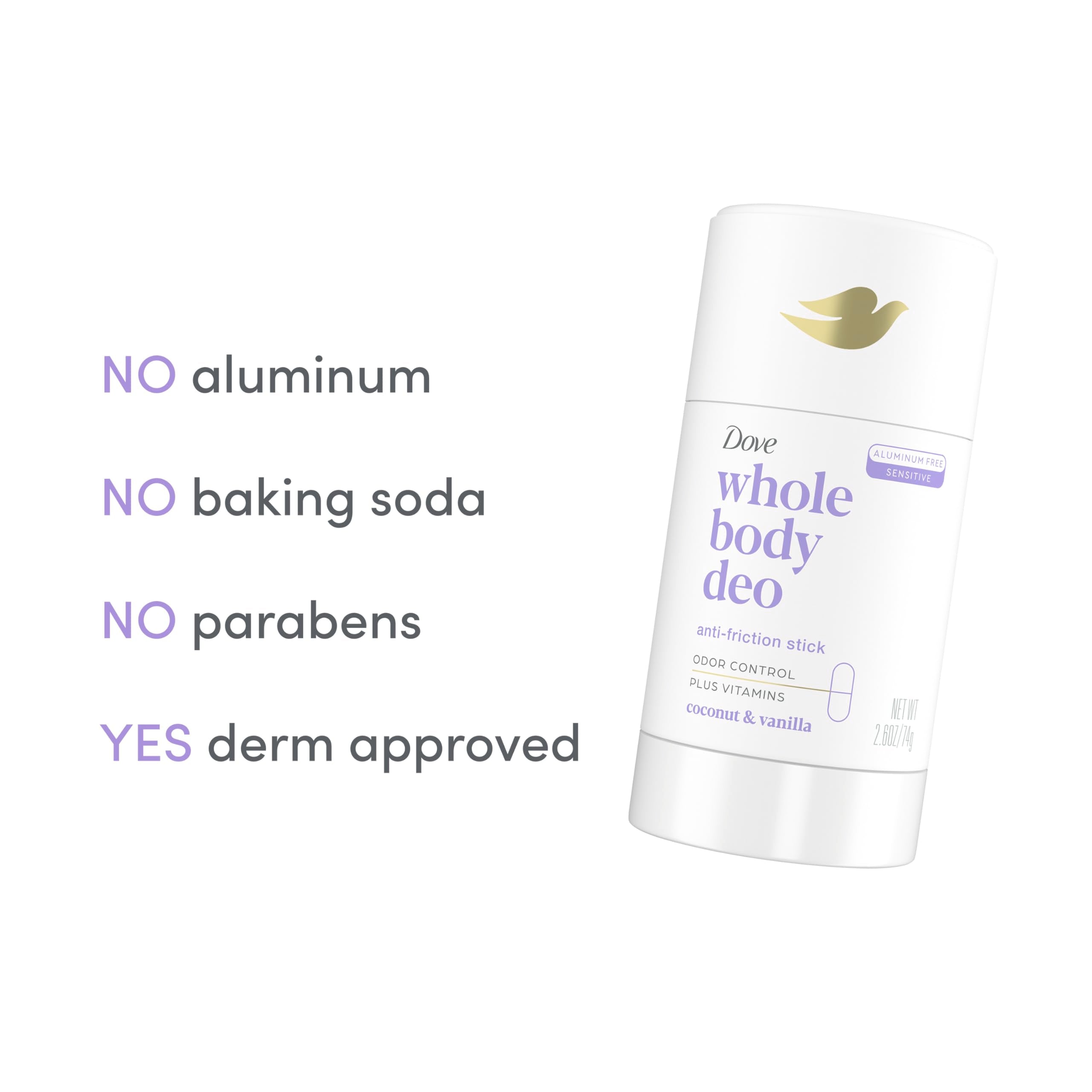 Dove coconut-vanilla stick application reveals clear glide with no visible residue.
