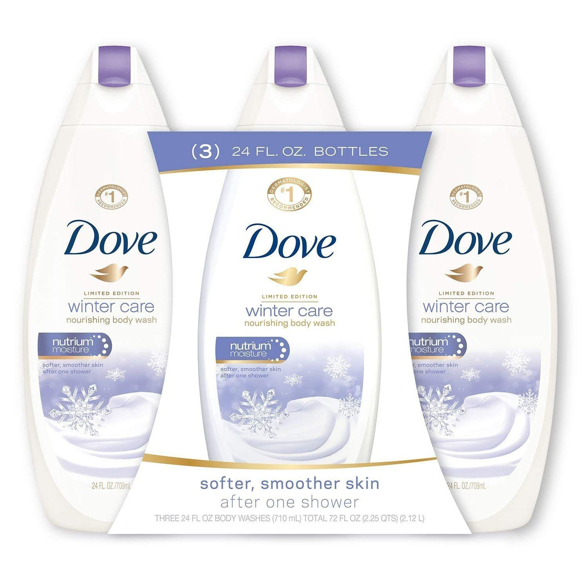 Dove Winter Care 3-pack bottles for nourished skin during winter dryness