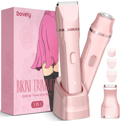 Dovety bikini trimmer with three interchangeable heads for precise grooming