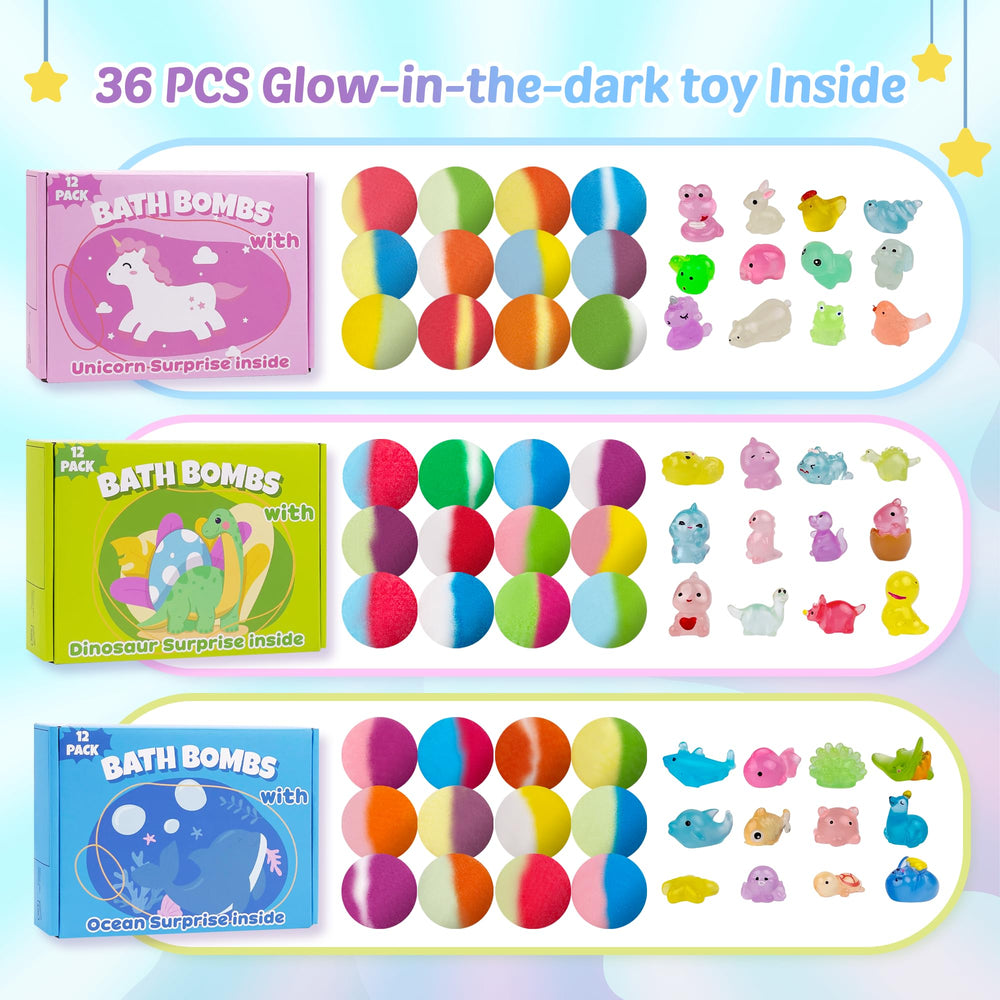 DOVIPE glow-in-the-dark toy bath bomb highlights nighttime bath-time excitement for kids.