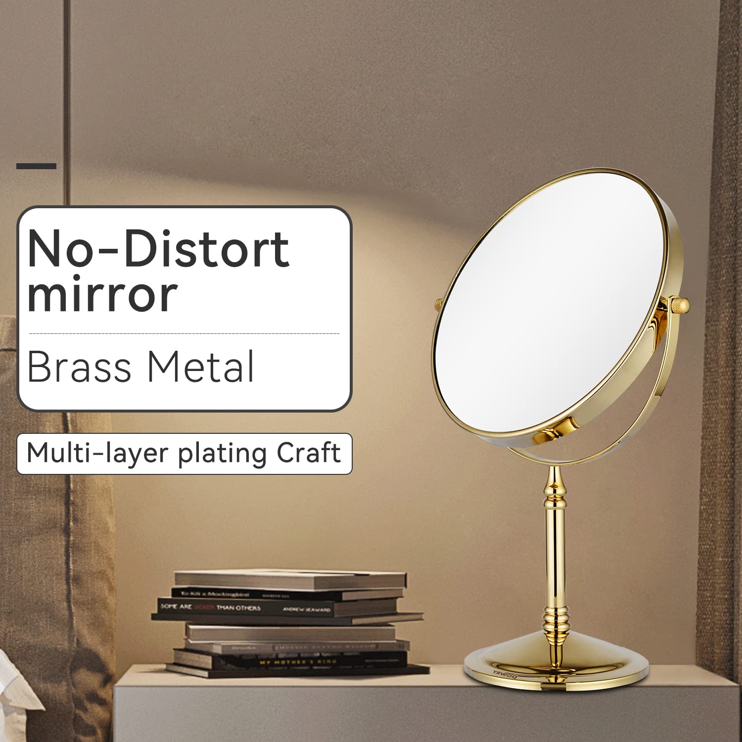 DOWRY makeup mirror two-sided swivel captures 1x and 10x versatility.