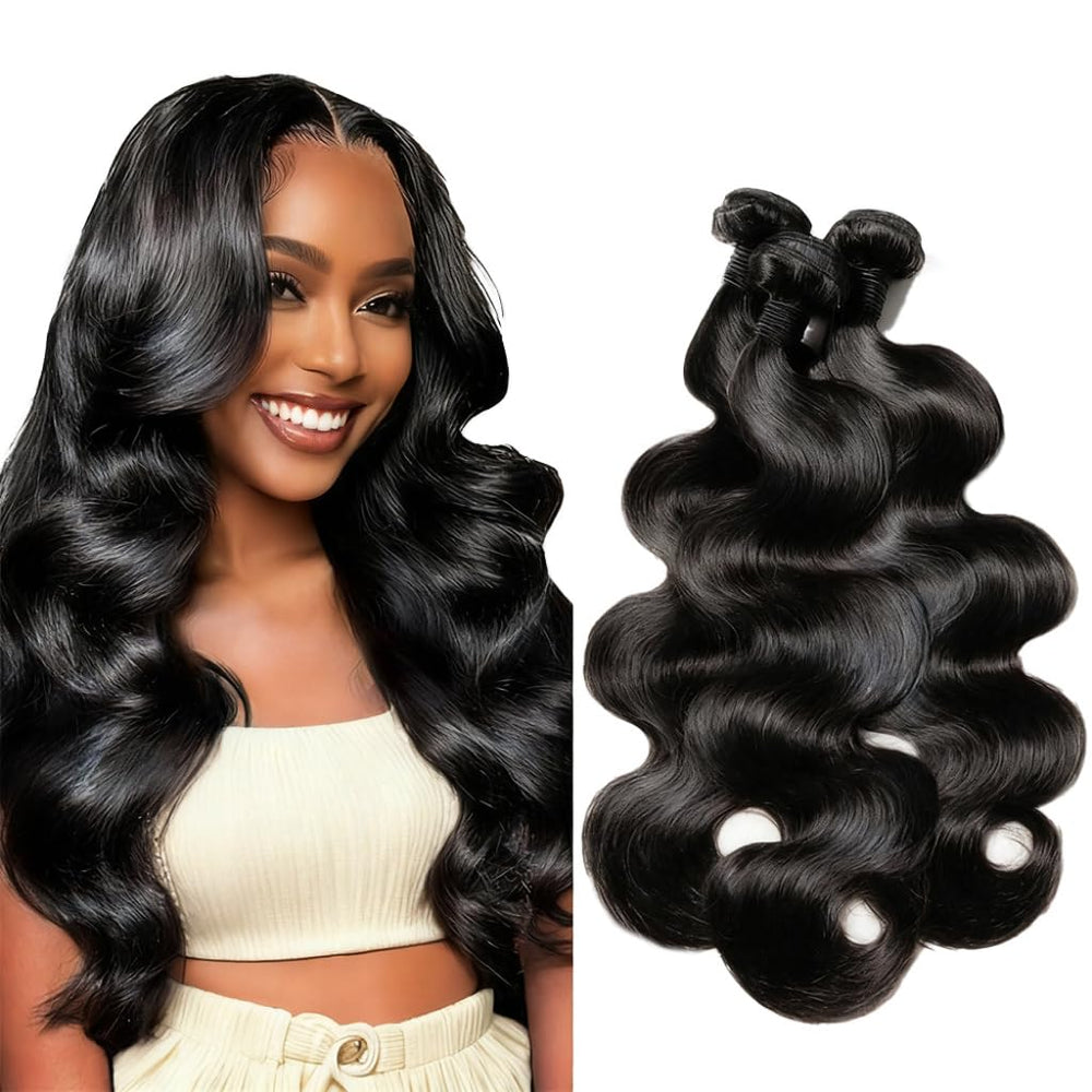 Dowstalgirl body wave bundles 16-inch close-up shows natural texture for versatile styling.