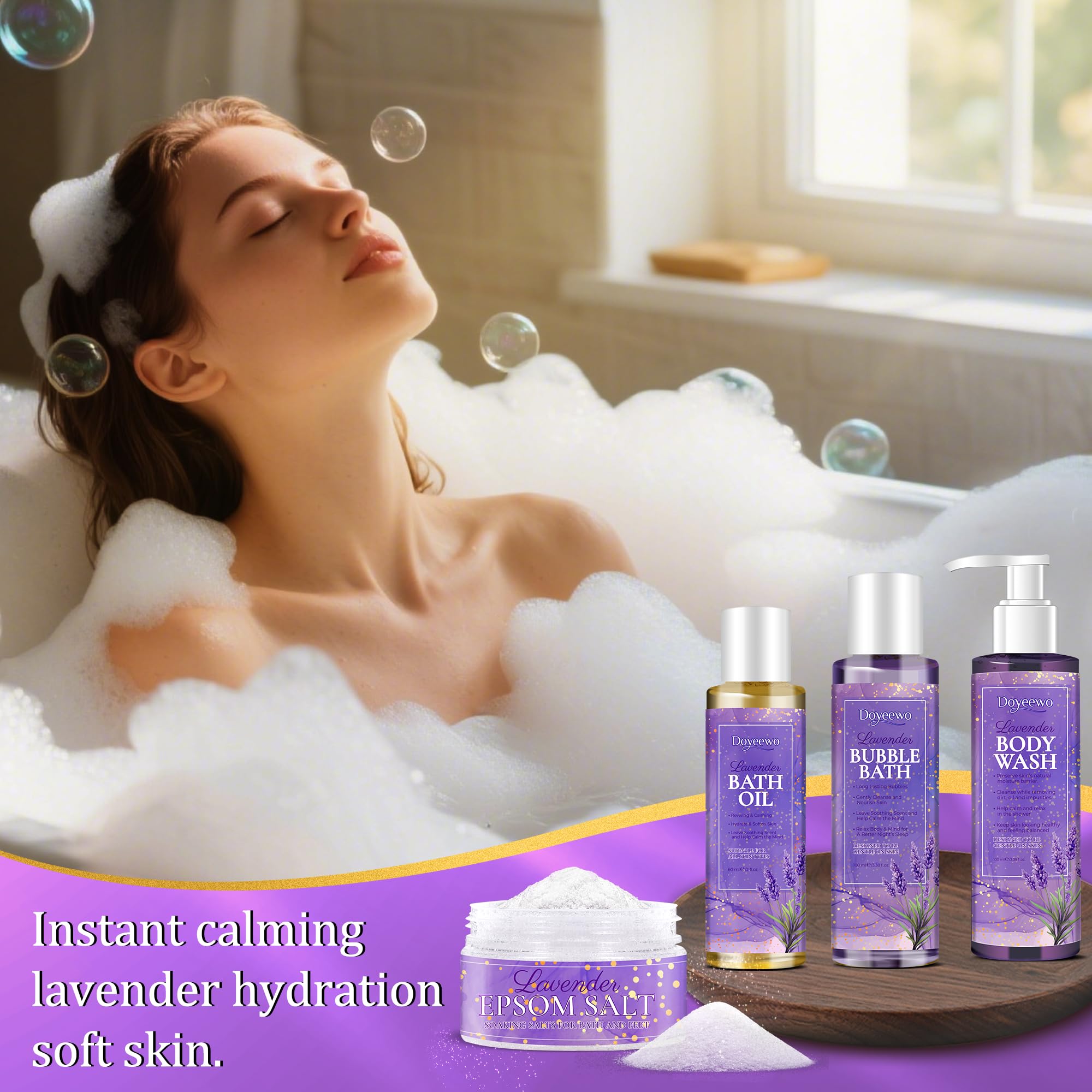 DOYEEWO lavender bubble bath adds frothy comfort for a soothing evening routine