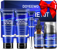 DOYEEWO mens skin care kit packaging shown as a gift-ready set for daily hydration.