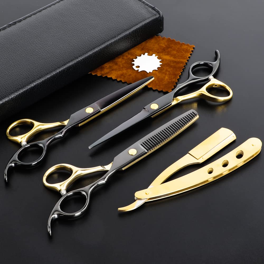 Dozmux black gold hairdressing scissors flat blade for precise cuts