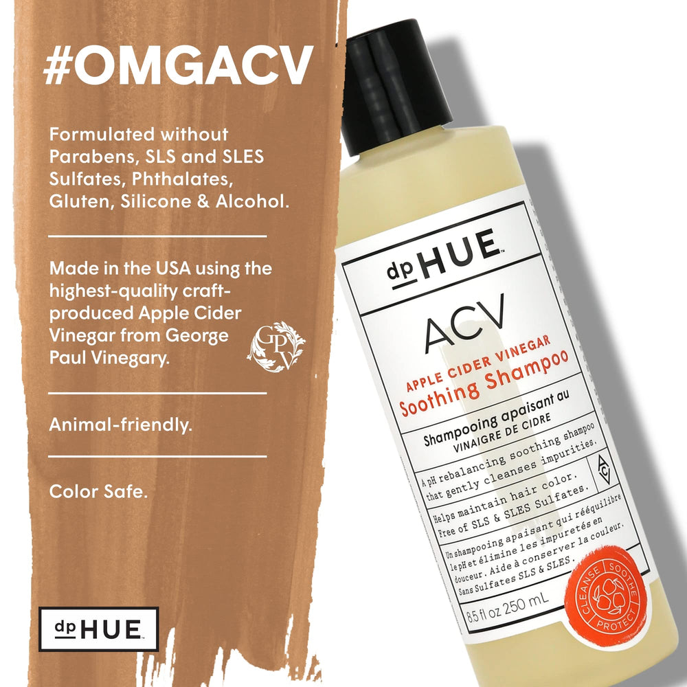 dpHUE ACV Soothing Shampoo ginger-lavender essence shown for natural fragrance and gentle care