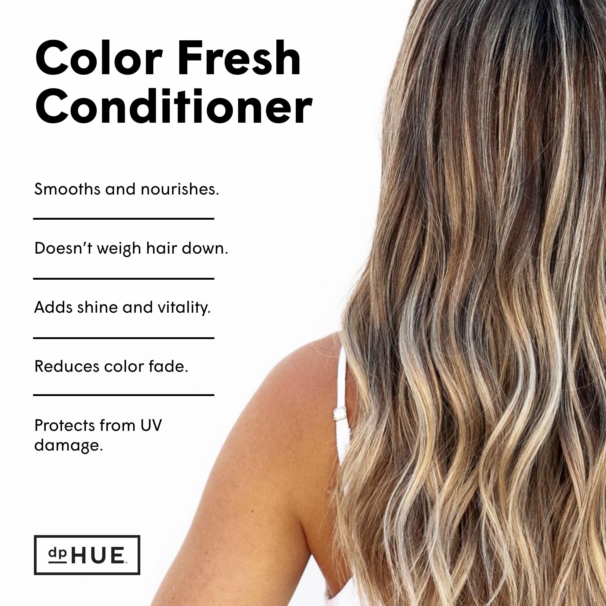 dpHUE Color Fresh Conditioner label closeup highlights kumquat extract for added shine
